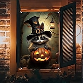 levne halloweenské nástěnné tapisérie-dekorace na halloweenská okna, látková lebka z ohně plakát na halloweenskou záclonu na okenní dveře dekorace pro strašidelný dům, strašidelné nálepky na halloweenská okna vnitřní venkovní