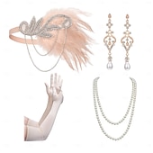abordables Accesorios y más-Vintage 1920s El gran Gatsby Diadema de estilo flapper Conjunto de accesorios charlestón Invitado a la boda Pluma Moda Mujer Mascarada Recepción de Boda Despedida de Soltera Festival Adulto Pulsera