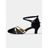 abordables Chaussures de danses latines-chaussures de danse noires et dorées pour femmes avec bride à la cheville - talons de danse latine pour salon, salsa et tango, confortables et élégants pour les performances et la pratique