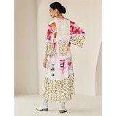 cheap Print Casual Dress-Satin Leopard Print Button Up Crew Neck Casual Daily Maxi Dress