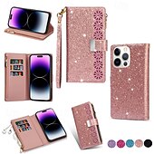 cheap iPhone Cases-Phone Case For iPhone 16 Pro Max Plus iPhone 15 Pro Max Plus iPhone 14 13 12 11 Pro Max Plus Mini SE Wallet Case with Stand Holder Magnetic Zipper Retro TPU PU Leather