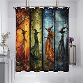 preiswerte Halloween Bad-Halloween-Duschvorhang, moderner, maschinenwaschbarer, wasserdichter Polyesterstoff zur Badezimmerdekoration, Badewanne mit 12 Haken
