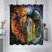 preiswerte Halloween Bad-Halloween-Duschvorhang, moderner, maschinenwaschbarer, wasserdichter Polyesterstoff zur Badezimmerdekoration, Badewanne mit 12 Haken