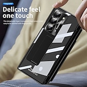 olcso Samsung-tokok-telefon Ügy Kompatibilitás Samsung Galaxy Z Hajtogatás 6 Z Fold 5 Z Fold 4 Z Fold 3 Fekete tok Állvánnyal és Képernyővédő Mágneses Retro Páncél PC Fém