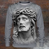billiga 3D-tröjor för män-Herr Skulptur Tröja Långärmad Tröja Rund hals Häftig 3D-tryck Designer 3D-tryck Höst Vinter