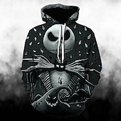 economico Grafica di personaggi di cartoni animati e film-Halloween sortita Jack Skellington Teschio dello scheletro Felpa con cappuccio Pullover Felpa con cappuccio natalizia divertente Stampa 3D Tasca frontale Grafica Per Da coppia Per uomo Per donna Per