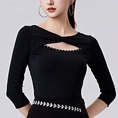 お買い得  ラテンダンスウェア-ラテンダンス 上着 ピュアカラー スプライシング クリスタル / ラインストーン 女性用 性能 訓練 七分袖 ハイウエスト ポリエステル