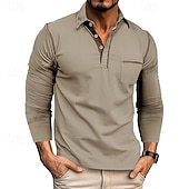 preiswerte Klassisches Poloshirt für Herren-Herren Golfhemd Golfpolo Arbeit Casual Kargen Langarm Basic Modern Farbblock Patchwork Taste Frühling &amp; Herbst Regular Fit Wein Schwarz Armeegrün Königliches Blau Dunkelgrau Braun Golfhemd