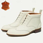 cheap Premium Leather Boots-Men&#039;s Premium Cowhide White Oxford Boots – Perforated Design, Business Formal Leather Ankle Boots