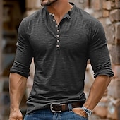 olcso Alkalmi Henley póló-Férfi Henley ing Tee Top Hosszú ujjú ing Hosszú ujj Tömör szín Divat Napi Gombok Henley Szabadtéri Hétköznapi Nyár Sötétbarna Stétszürke Sötétvörös Henley póló