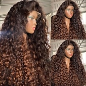 cheap Human Hair Lace Front Wigs-Remy Human Hair 13x4 Lace Front Wig Free Part Brazilian Hair Curly Water Wave Multi-color Wig 130% 150% Density Ombre Hair Natural Hairline Glueless For Women Long Human Hair Lace Wig