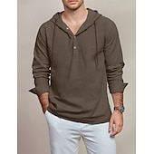 economico Classico-Per uomo Camicia Camicia di lino Camicia Estiva Abbigliamento da spiaggia Semplice Vacanza Casuale Bianco Rosso Blu Verde Manica Lunga Con Cappuccio Primavera &amp; Estate Abbigliamento