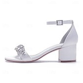 abordables Semi-formel-sandales de mariage à talon carré ornées de strass blancs et bleus pour femmes avec bride à la cheville - chaussures de mariée et de soirée élégantes et confortables à talon bas