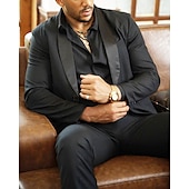 abordables Blazers Clásicos para Hombres-Hombre Graduación chaqueta Negocio Fiesta de Cóctel Fiesta de Boda Moda Casual Primavera &amp; Otoño 65% algodón Plano Botones Bolsillo Cómodo Botonadura Simple Chaqueta de sport Negro