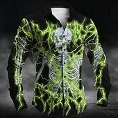preiswerte Halloween-Shirts-Halloween Totenkopf Motiv Grusel Herren Knopfhemd Langarm Partyabend Täglich Herbst Winter Frühling Sommer Hemdkragen 3D-Druck Dünn Rote Blau Purpur Grün Polyester