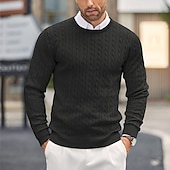 cheap Men&#039;s Pullover Sweater-Men&#039;s Irish Pullover Sweater Jumper Knit Sweater Ribbed Cable Knit Regular Tops Knitted Plain Crew Neck Fashion Basic Vacation Daily Wear Clothing Apparel Fall &amp; Winter Black