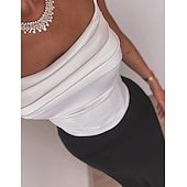 abordables NOIR-Robe de soirée sirène Noire Corsets Robe Formelle Longueur au sol Sans manches Sans bretelles Crêpe extensible Sans dos avec fronces Robe de bal masqué