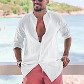 economico Vacanza-Per uomo Camicia Camicia con colletto alla coreana Camicia popover Camicia Estiva Abbigliamento da spiaggia Camicia con Bottoni Semplice Vacanza Crociera Nero Bianco Rosa Verde Manica Lunga Colletto