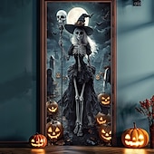 billige Halloween dørdeksler-halloween dørdekorasjoner skjelett halloween dørdeksler dørteppe dørgardindekorasjon bakteppe dørbanner til inngangsdør gårdshus ferie fest dekor forsyninger gresskar kråke
