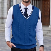 preiswerte Herrenpullover-Herren Pullunder Pullover Kleid Pullover Strickpullover Gerippt Gedrehtes Stricken Standard Strick Glatt V Ausschnitt warm halten Moderne zeitgenössische Freizeitskleidung Ausgehen Bekleidung Herbst