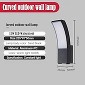 baratos luzes de parede ao ar livre-luz de parede externa led 12w arco moderno luz de parede externa à prova d&#039;água ip65 estável em luz de parede preta externa adequada para varanda externa pátio jardim banheiro quarto 85-265v