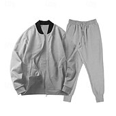 cheap Basic Tracksuits-Men&#039;s Tracksuit Sweatsuit Full Zip Sweatshirt Black Yellow Army Green Red Navy Blue Standing Collar Color Block 2 Piece Sports &amp; Outdoor Daily Holiday Streetwear Basic Casual Spring &amp;  Fall Clothing