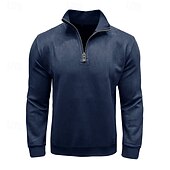 cheap Basic Sweatshirts-Men's Sweatshirt Quarter Zip Sweatshirt Black Army Green Royal Blue Brown Khaki Half Zip Plain Half Zip Sports &amp; Outdoor Daily Holiday Polyester Streetwear Basic Casual Fall &amp; Winter Clothing Apparel