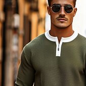 economico T-shirt in maglia waffle-Per uomo Maglietta Waffle Maglietta con Zip a Quarti Maglietta Camicia a Maniche Lunghe Manica Lunga Girocollo Primavera &amp; Autunno Blocco di colori Moda Designer Essenziale Cerniera Finto due pezzi