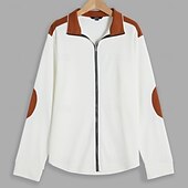 cheap Waffle Knit Tee-Men&#039;s T Shirt Jacket Waffle Knit Tee Tee Top Long Sleeve Standing Collar Spring &amp;  Fall Color Block Fashion Designer Basic Zip Up Patchwork Vacation Street Going out White Blue Khaki Top Tee for Men