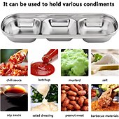 cheap Dining &amp; Cutlery-2/4pcs Stainless Steel Soy Sauce Dish Dipping Bowls 3 Grids Divided Sauce Dishes Side Dishes for Soy Sauce Ketchup Seasoning Sushi (3 Grid)