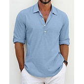 economico Classico-Per uomo Camicia Camicia di lino Camicia Estiva Abbigliamento da spiaggia Camicia con Bottoni Semplice Vacanza Casuale Nero Bianco Blu Verde Manica Lunga Bavero Primavera &amp; Estate Abbigliamento