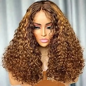 voordelige Pruiken van echt haar, met kanten voorzijde-Onverwerkt maagd haar 4x13 Sluiting Pruik Korte bob Braziliaans haar Diep krullend Afro Kinky Curly Oranje Bordeaux Meerkleurig Pruik 130% 150% 180% Haardichtheid met babyhaar Haar met highlights