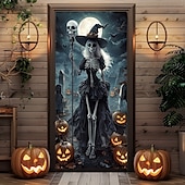 billige Halloween dørdeksler-halloween dørdekorasjoner skjelett halloween dørdeksler dørteppe dørgardindekorasjon bakteppe dørbanner til inngangsdør gårdshus ferie fest dekor forsyninger gresskar kråke