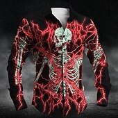 preiswerte Halloween-Shirts-Halloween Totenkopf Motiv Grusel Herren Knopfhemd Langarm Partyabend Täglich Herbst Winter Frühling Sommer Hemdkragen 3D-Druck Dünn Rote Blau Purpur Grün Polyester