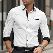 preiswerte Button-Down-Hemden für Herren-Herren Hemd Oberhemd Bügelfreies Hemd Knopfhemd Farbblock Hochzeit Täglich Hellblau Schwarz Weiß Hellgrün Langarm Umlegekragen Frühling &amp; Herbst Bekleidung Patchwork