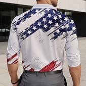  4 de julho de 2026 250º Homens Bandeira americana veteranos Camisas Polo Camisas Polos de Golfe Manga Longa Camisas polo Colarinho Férias Traje de festa para noite Dia a Dia Zíper Impressão 3D Outono