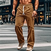 baratos Calças Cargo-Homens Calças Cargo Calças de Veludo Calças Calças largas Calça casual Com Cordão Cintura elástica Bolso multi Tecido Conforto Macio Comprimento total Ao ar livre Diário Para Noite Moda Roupa de rua