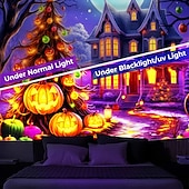 お買い得  ハロウィン壁タペストリー-ハロウィーンの飾り、ブラックライトタペストリー、カボチャ、ハロウィーンの木、紫外線反応、暗闇で光るパーティー、サイケデリックでトリッピーな霧の吊り下げタペストリー、リビングルーム、寝室、ゴースト城用ウォールアート壁画
