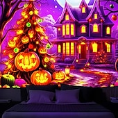 お買い得  ハロウィン壁タペストリー-ハロウィーンの飾り、ブラックライトタペストリー、カボチャ、ハロウィーンの木、紫外線反応、暗闇で光るパーティー、サイケデリックでトリッピーな霧の吊り下げタペストリー、リビングルーム、寝室、ゴースト城用ウォールアート壁画