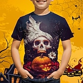 Halloween Boys 3D Graphic Skull Pumpkin T shirt Tee Short Sleeve Summer Spring Fashion Basic Polyester Kids 4-12 Years Crew Neck Outdoor Casual Daily Regular Fit3