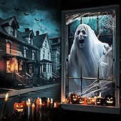 tanie halloweenowe gobeliny ścienne-dekoracje okienne na Halloween, tkanina czarownice przerażająca zasłona na Halloween plakat z horroru dekoracja okienna na drzwi do nawiedzonego domu, straszne naklejki na okna na Halloween wewnątrz