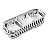 cheap Dining &amp; Cutlery-2/4pcs Stainless Steel Soy Sauce Dish Dipping Bowls 3 Grids Divided Sauce Dishes Side Dishes for Soy Sauce Ketchup Seasoning Sushi (3 Grid)