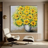 preiswerte Blumen-/Botanische Gemälde-Sonnenblumen-Ölgemälde, handgefertigtes abstraktes Blumen-Ölgemälde auf Leinwand, handgefertigtes modernes Ölgemälde, handgemaltes großes weißes Blumen-Ölgemälde, Wandkunst, Gemälde für die