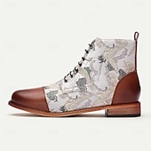baratos Botas de cano curto-botas masculinas vintage com estampa de guindaste e cadarço – botas de cano curto em couro sintético e tecido jacquard com estilo retrô para uso casual