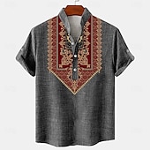 ieftine Clasic-Bărbați cămașă de in Cămașă Henley cămăși retro Cămașă de epocă Cămașă etnică Έθνικ Vacanță Zilnice Trifoi Kaki Gri Manșon scurt Guler mandarin Vară Primăvară Îmbrăcăminte Nasturi