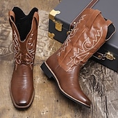 levne Cowboy &amp; Western Boots-pánské klasické hnědé westernové kovbojské boty – odolná kůže s detailní výšivkou pro outdoorové i běžné nošení