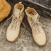 baratos Botas de combate-Homens Botas Botas de trabalho Couro Lona Confortável Antiderrapante Com Cadarço Amêndoa Cáqui