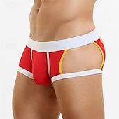 economico Boxer da uomo-Per uomo 1 pc Mutandine sexy Boxer Lato scavato Poliestere Traspirante Morbido Comodo Color Block A vita medio-alta Nero Rosso