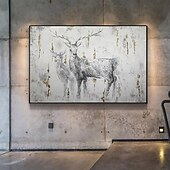 preiswerte Tiergemälde-handgefertigtes Ölgemälde auf Leinwand, Wandkunst, Dekoration, Tier-Ölgemälde, schwarz-weiß, abstraktes Sikahirsch-Motiv für die Inneneinrichtung, gerolltes, rahmenloses, ungedehntes Gemälde