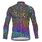 voordelige Heren shirts-Voor heren Wielrenshirt Lange mouw Winter Fietsen T-shirt Kleding Bovenlichaam met 3 achterzakken Bergracen Wegwielrennen Sneldrogend Rits Aan De Voorzijde Lampenkatoen Geel Blauw Paars Kleurenblok